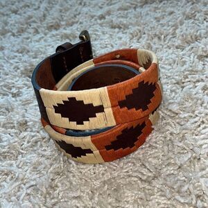 TATU ORANGE AND BROWN ARGENTINIAN LEATHER/NYLON THREADED BELT, SIZE 34, BEAUTIFU